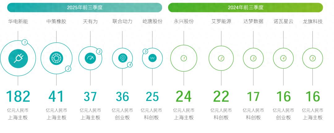 2024年与2025年新股融资额前五名（来源：德勤报告）