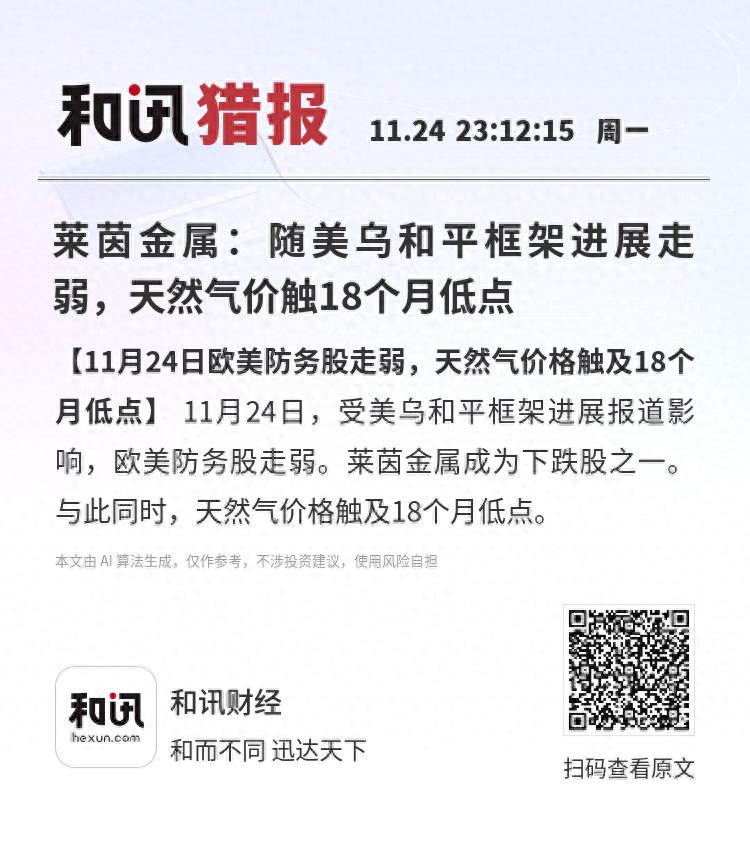 莱茵金属:随美乌和平框架进展走弱,天然气价触18个月低点__莱茵金属:随美乌和平框架进展走弱,天然气价触18个月低点