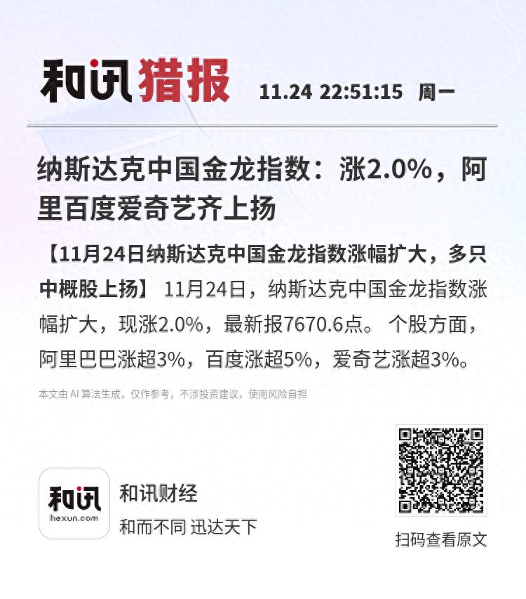 _纳斯达克中国金龙指数：涨2.0%，阿里百度爱奇艺齐上扬_纳斯达克中国金龙指数：涨2.0%，阿里百度爱奇艺齐上扬